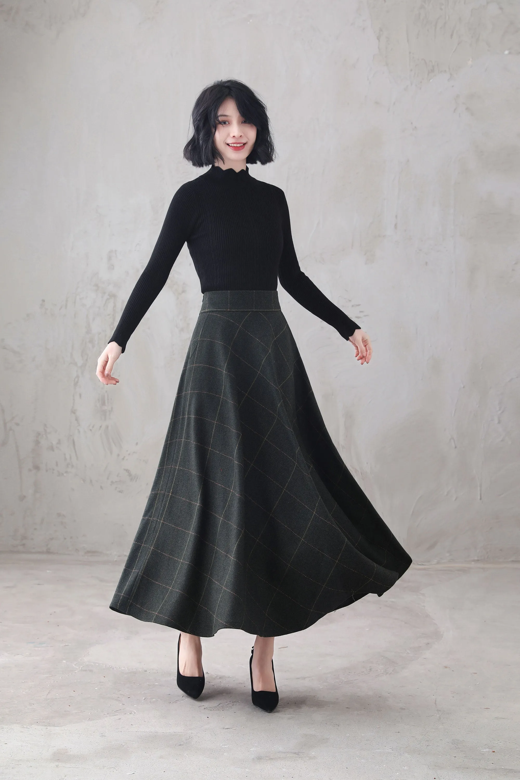 Retro Maxi Wool Skirt Women 3294