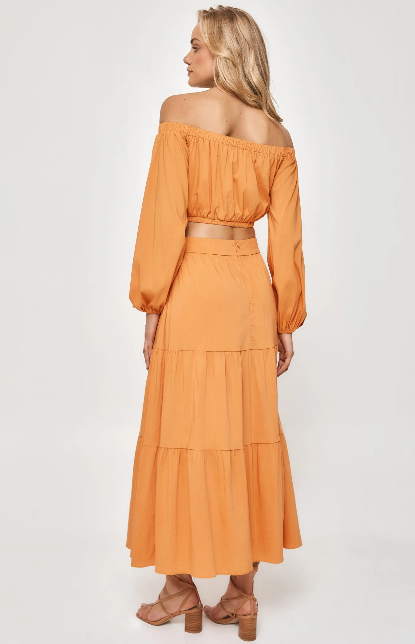 Set with Off the Shoulder Top and Tiered Maxi Skirt