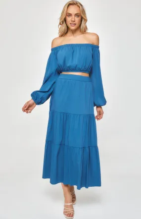 Set with Off the Shoulder Top and Tiered Maxi Skirt