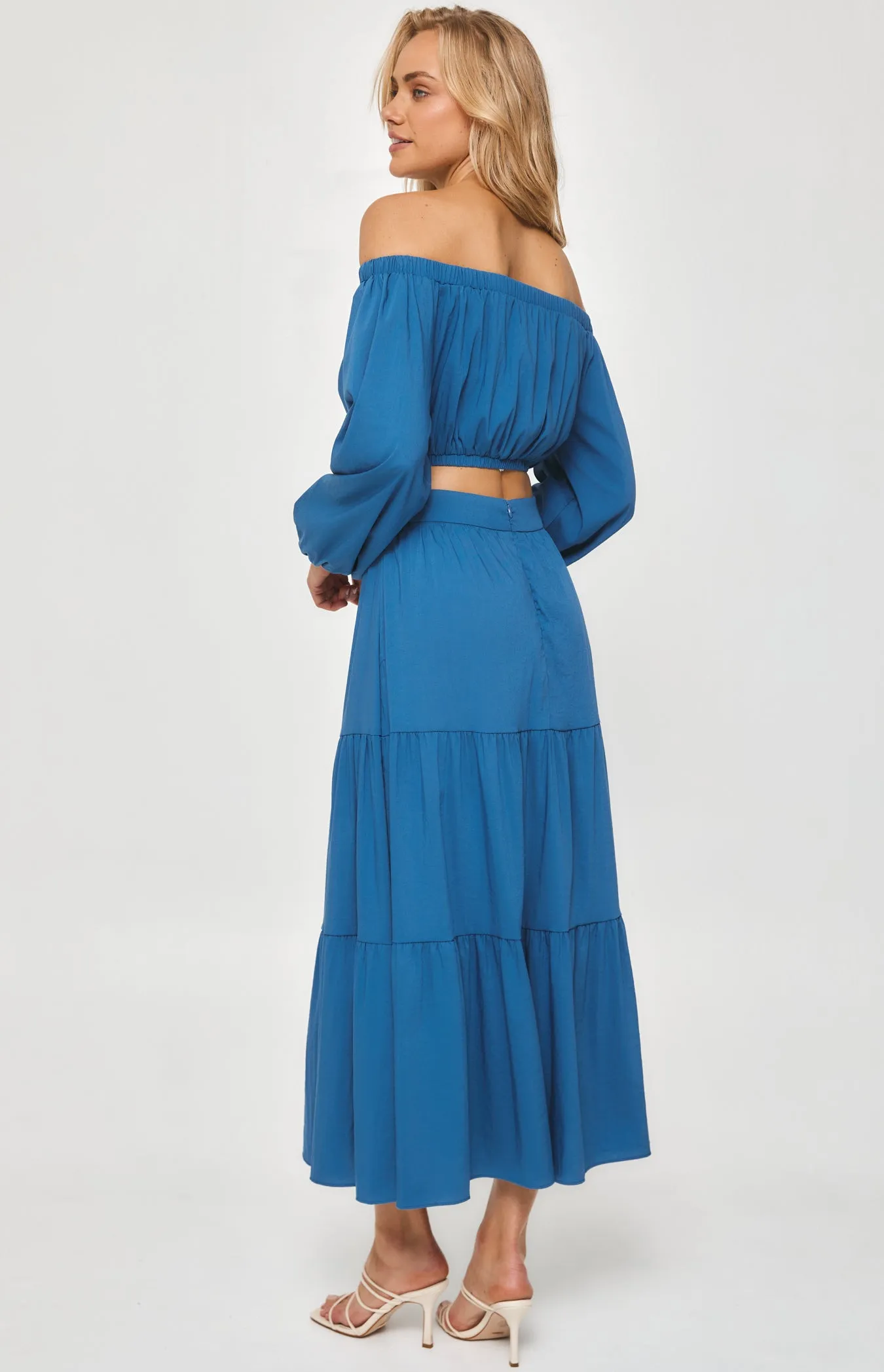 Set with Off the Shoulder Top and Tiered Maxi Skirt