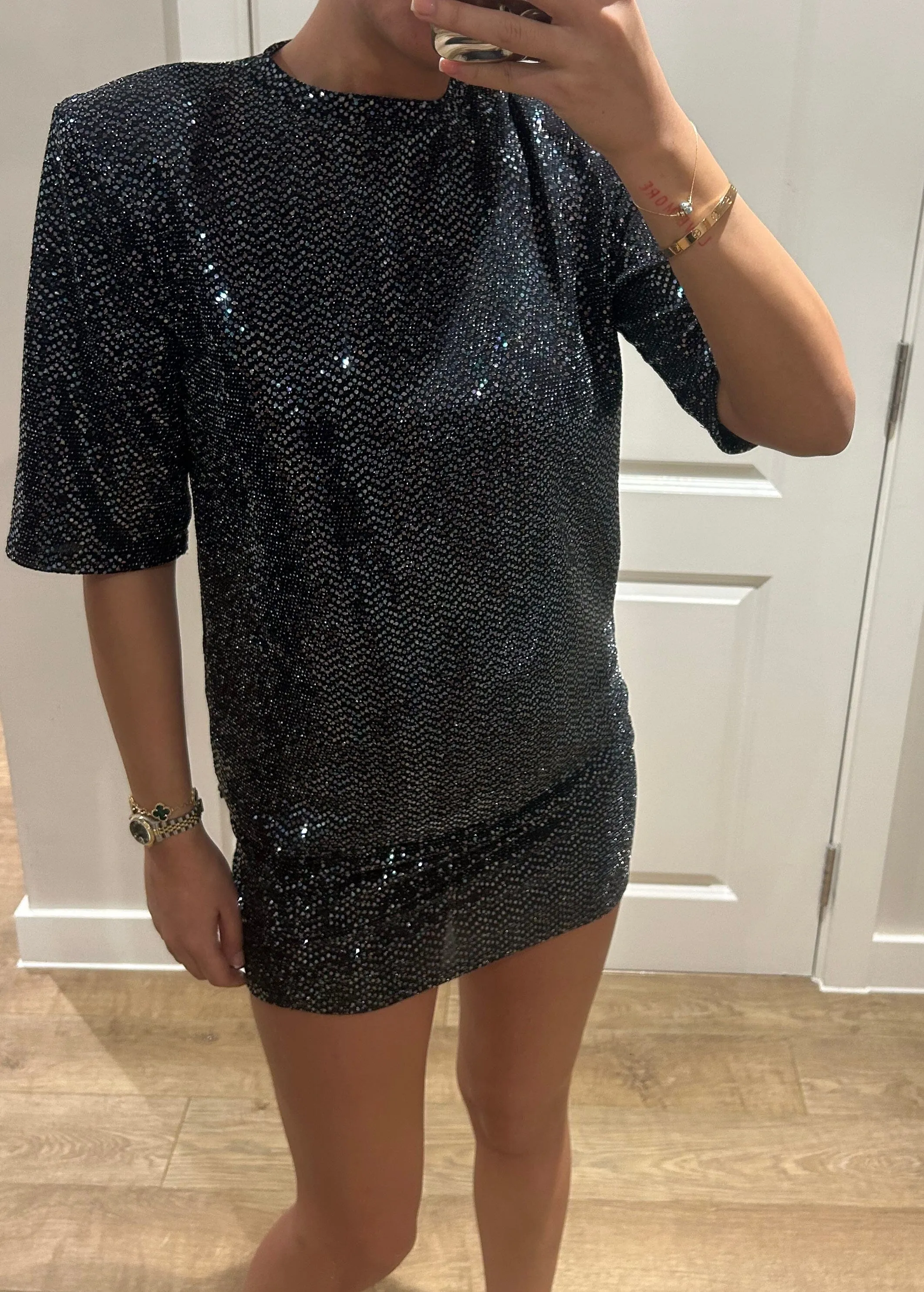 Silver Sequin T-shirt and Mini Skirt Suit