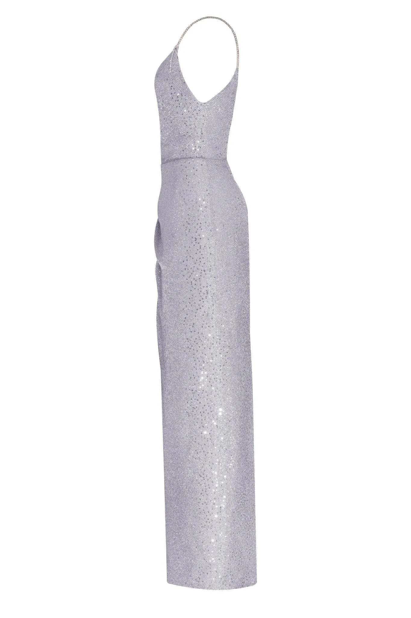 Spaghetti straps silver sparkling wrapped maxi dress