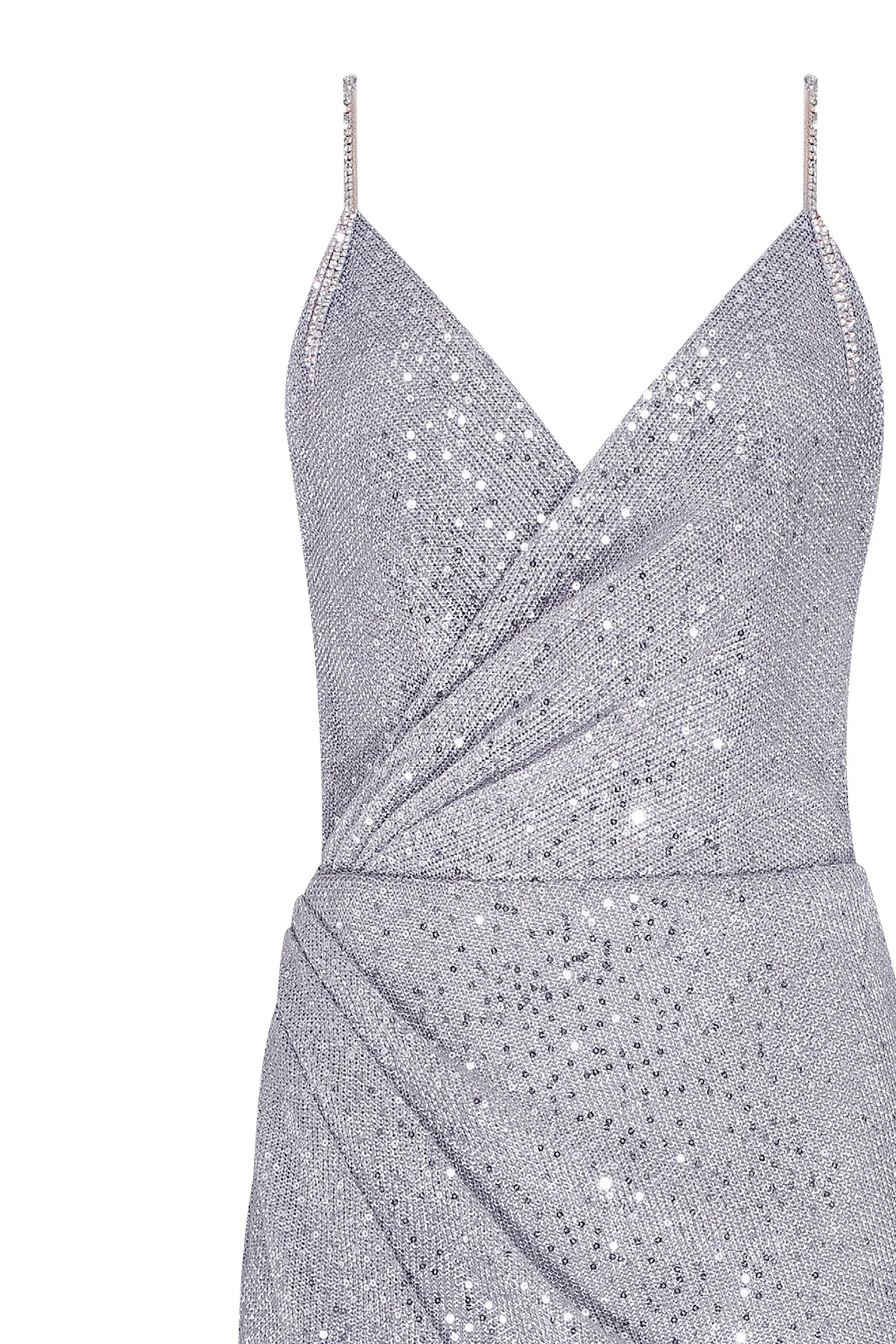 Spaghetti straps silver sparkling wrapped maxi dress