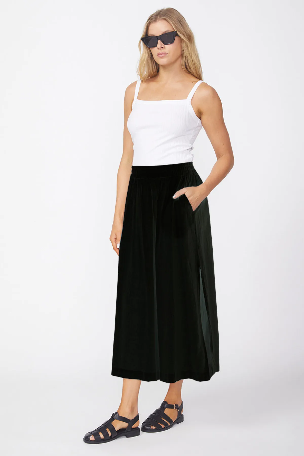 Stateside Linen Double Slit Maxi Skirt in Black