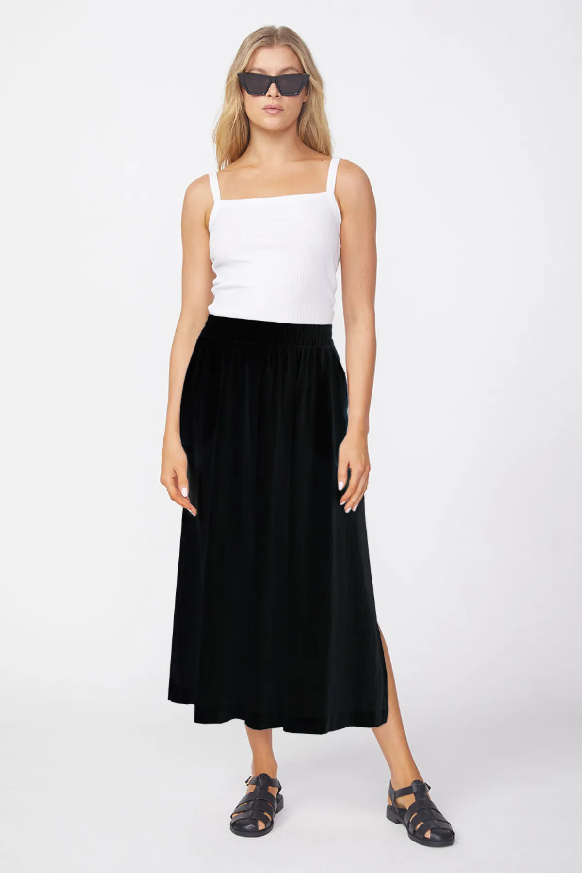 Stateside Linen Double Slit Maxi Skirt in Black