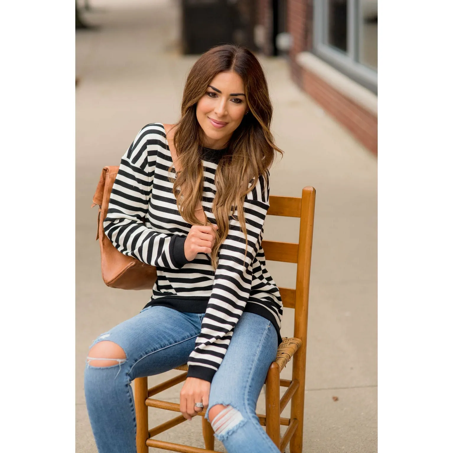 Stripe Solid Trimmed Sweatshirt