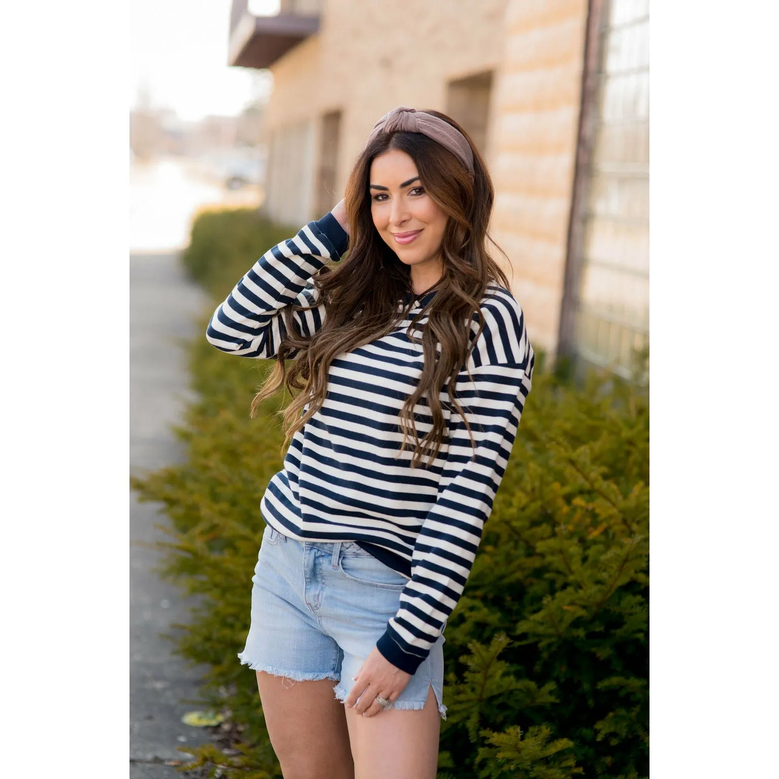 Stripe Solid Trimmed Sweatshirt