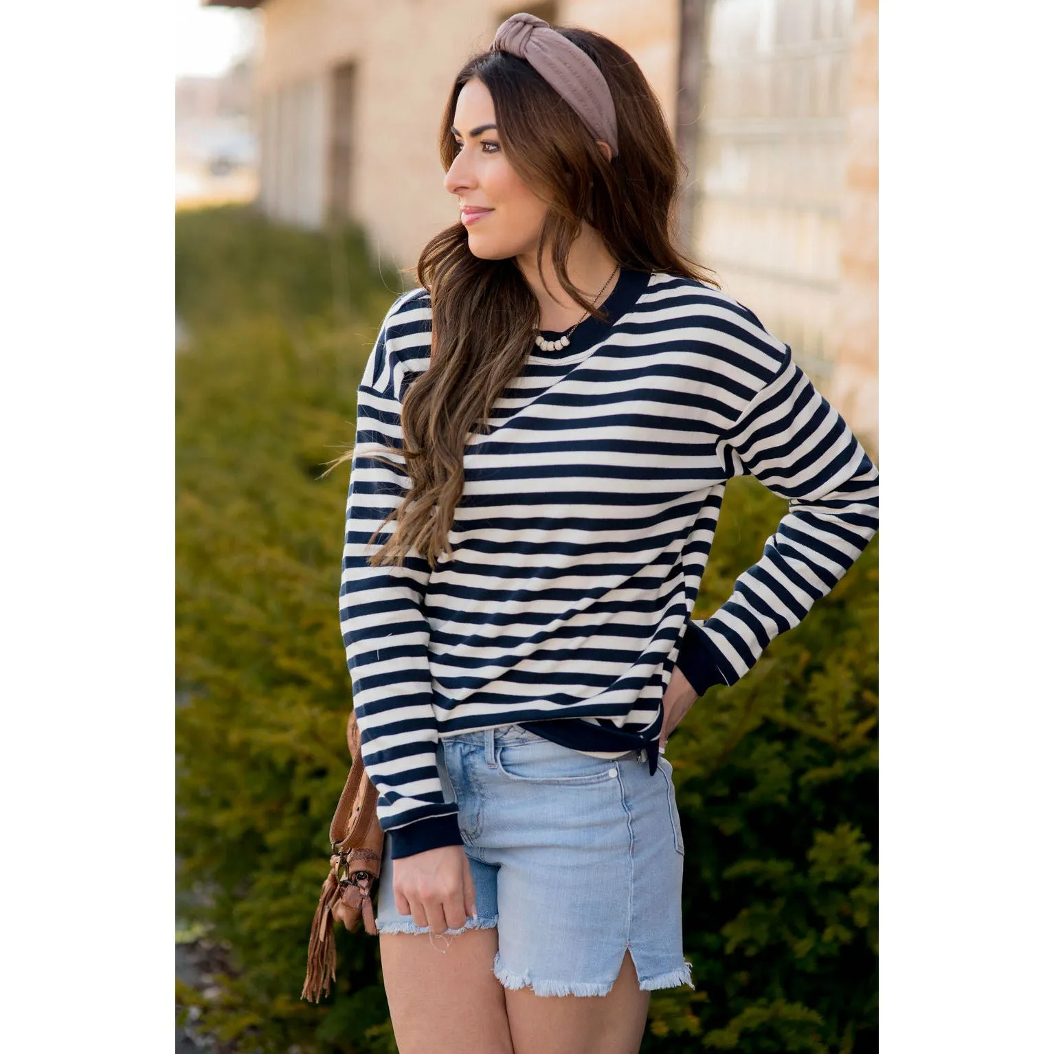 Stripe Solid Trimmed Sweatshirt