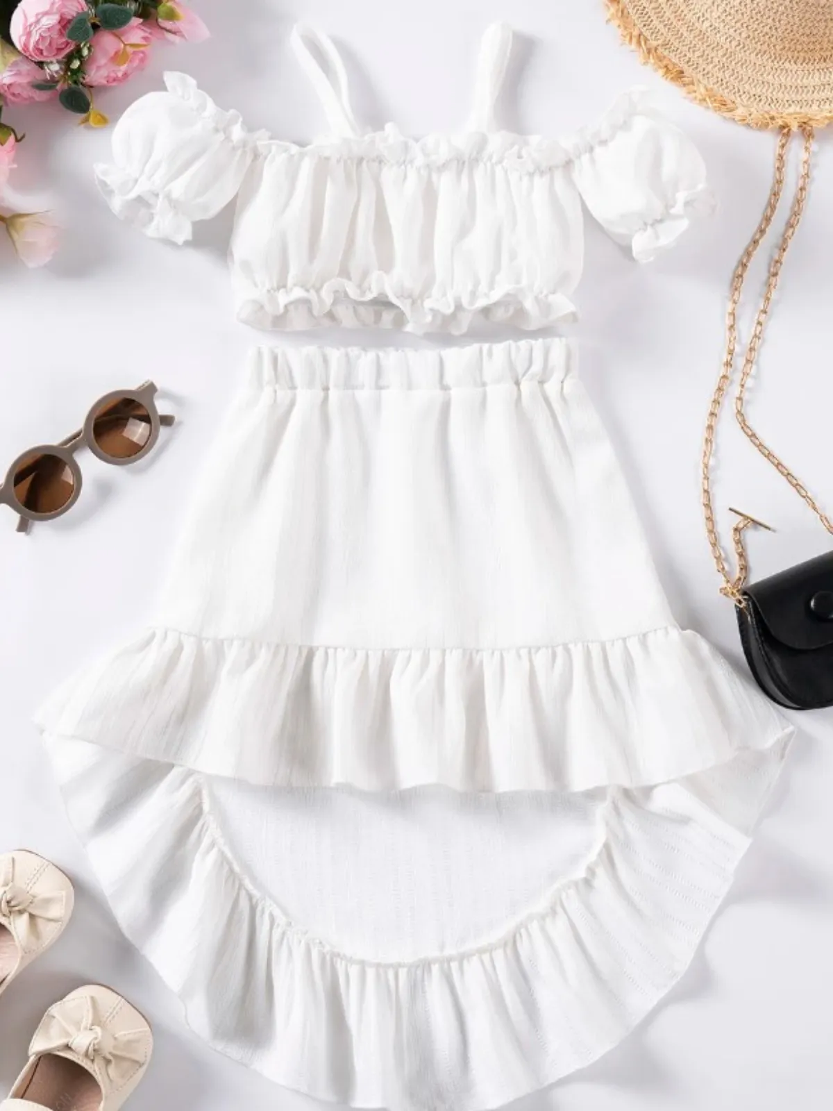 Summer Soiree Ruffle Cold Shoulder Top & Hi Lo Skirt Set