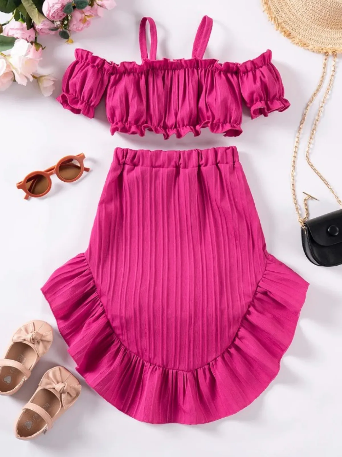 Summer Soiree Ruffle Cold Shoulder Top & Hi Lo Skirt Set