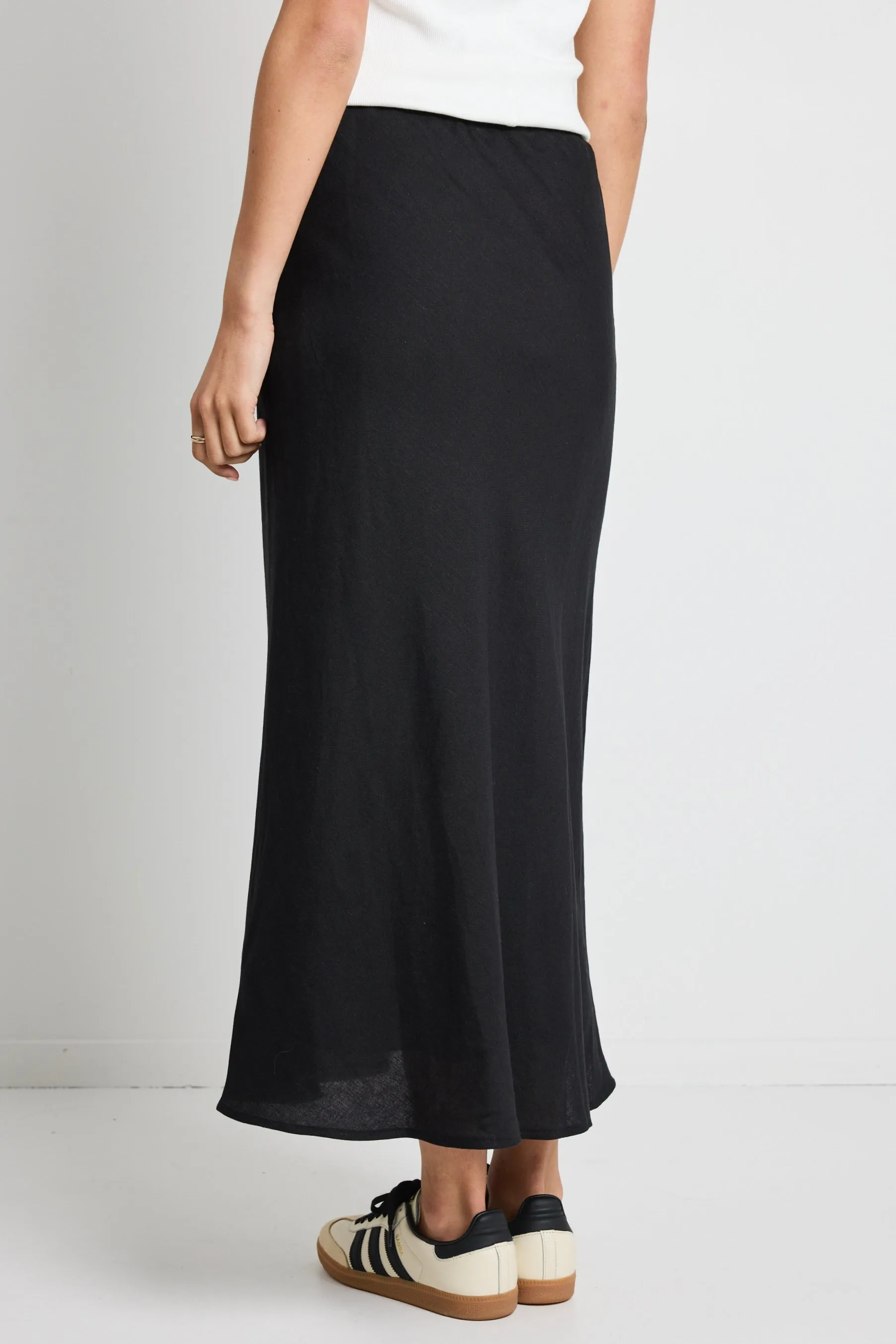 Summit Black Tie Waist Bias Maxi Skirt