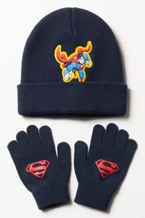 Superman Beanie & Gloves Set Navy