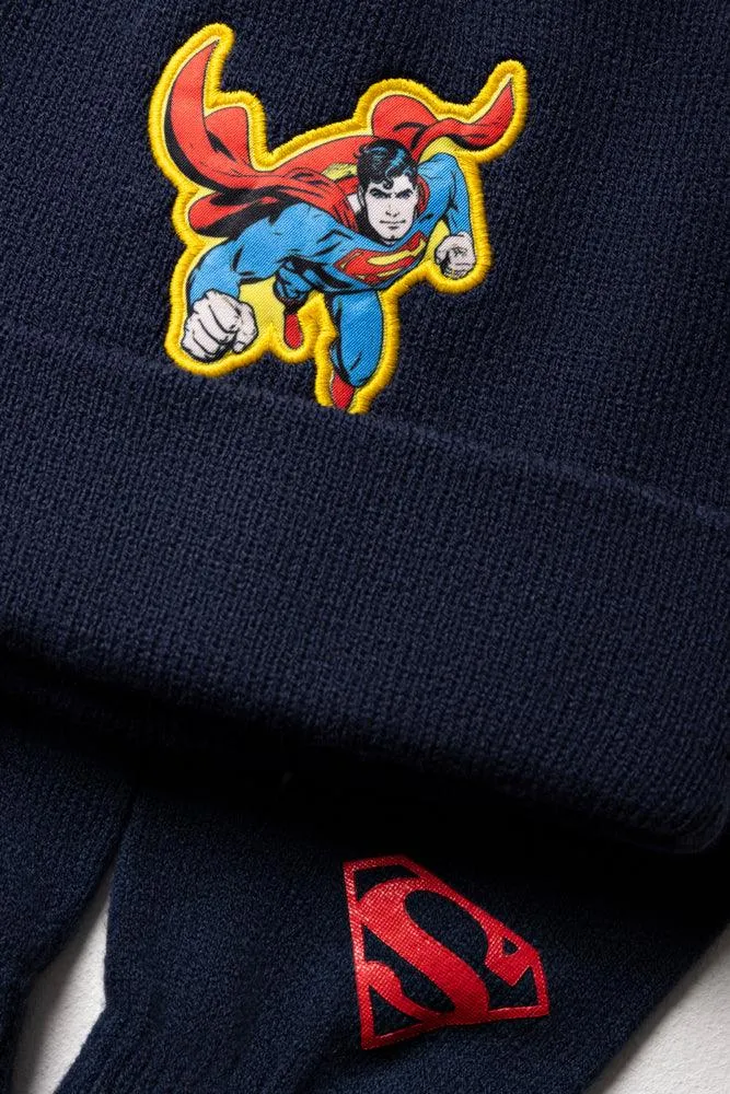 Superman Beanie & Gloves Set Navy