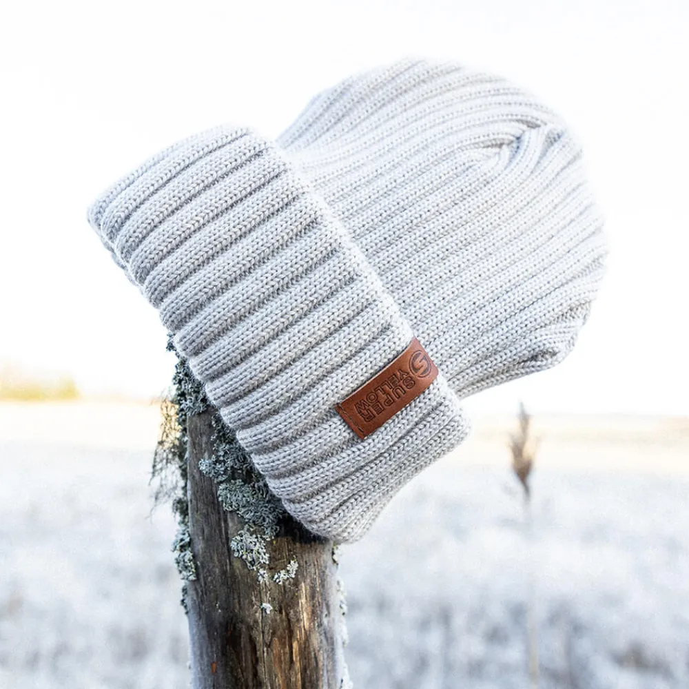 Superyellow Beam Off White Merino Wool Beanie (Unisex)