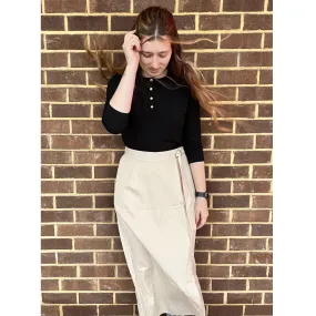 Tan Wrap Casual Midi Skirt