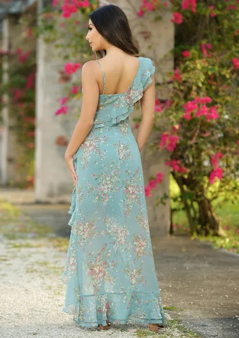 Teal Linnea Floral Maxi Dress