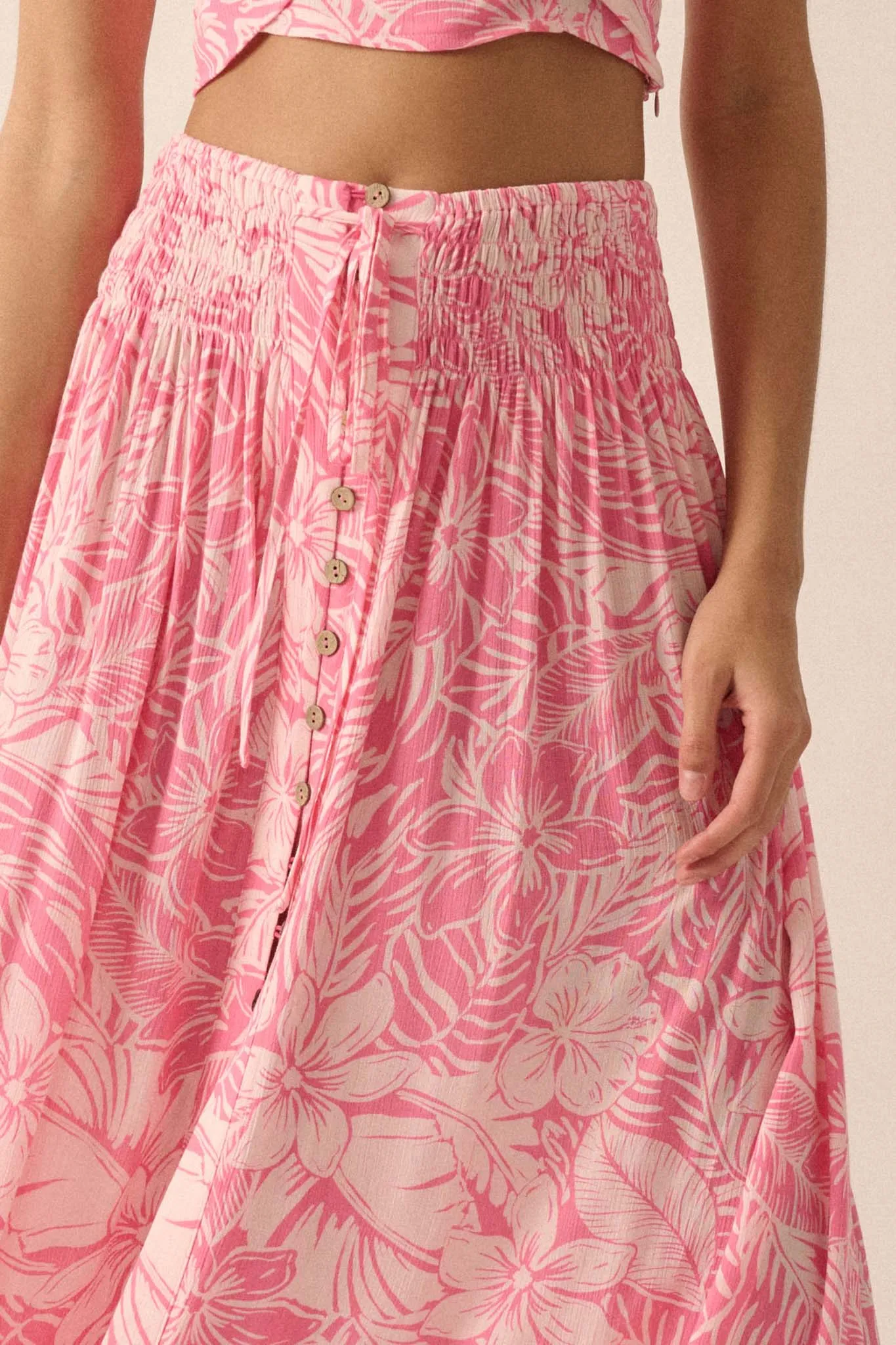 Tropical Treasure Floral Button-Front Maxi Skirt