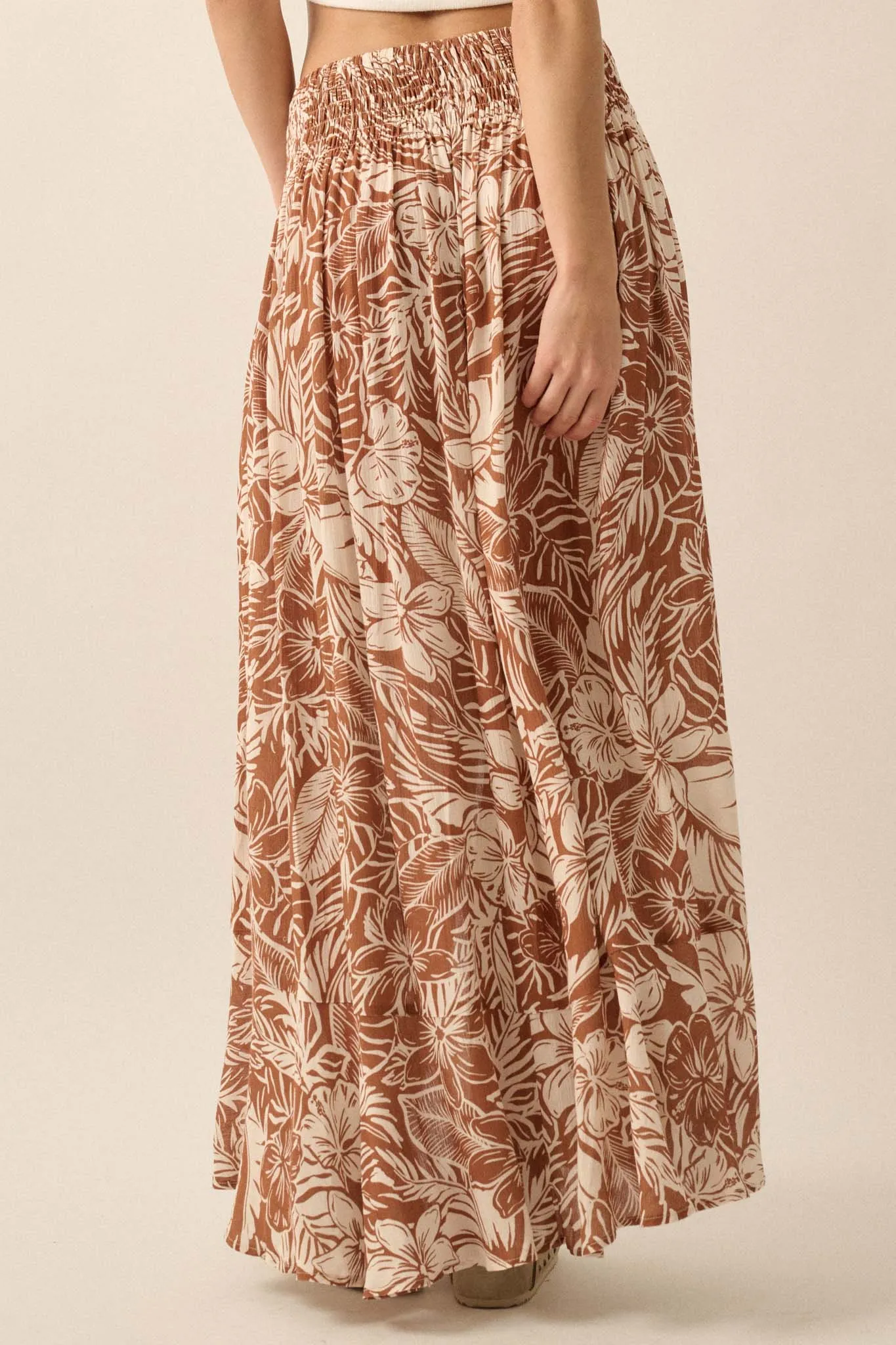 Tropical Treasure Floral Button-Front Maxi Skirt