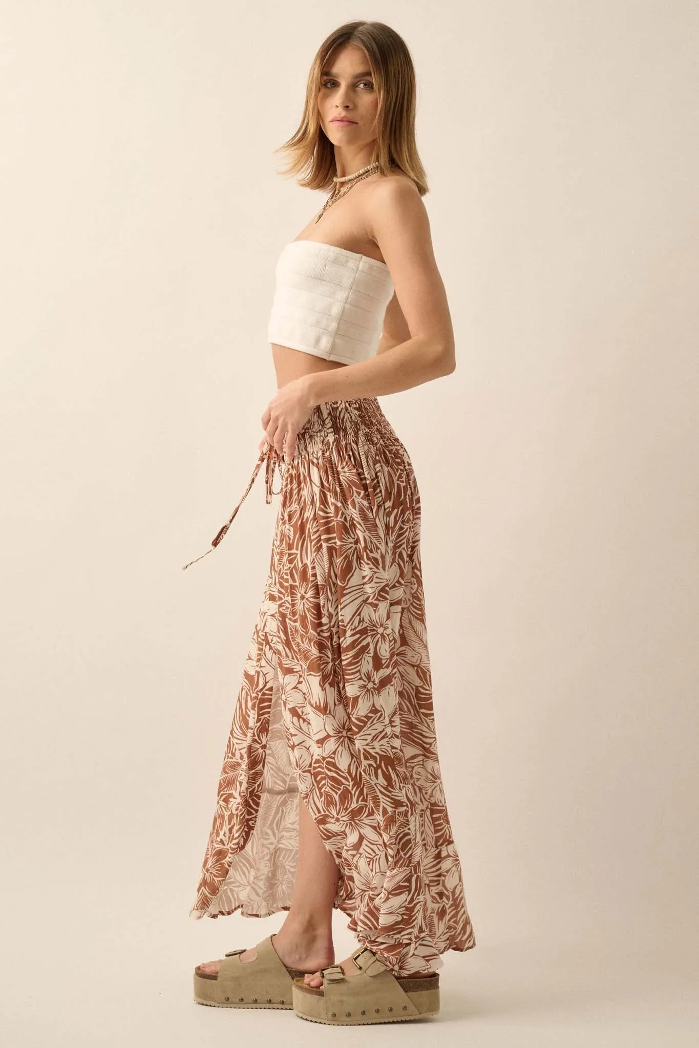 Tropical Treasure Floral Button-Front Maxi Skirt