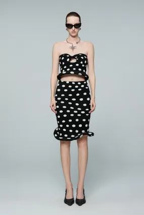 Twisted polka dot knitted half skirt