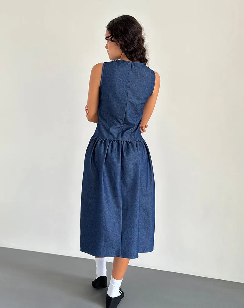 Uretta Maxi Dress in Denim Indigo