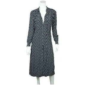 Vintage 1930s Day Dress Navy Blue with White Polka Dots Casually Young Size L XL