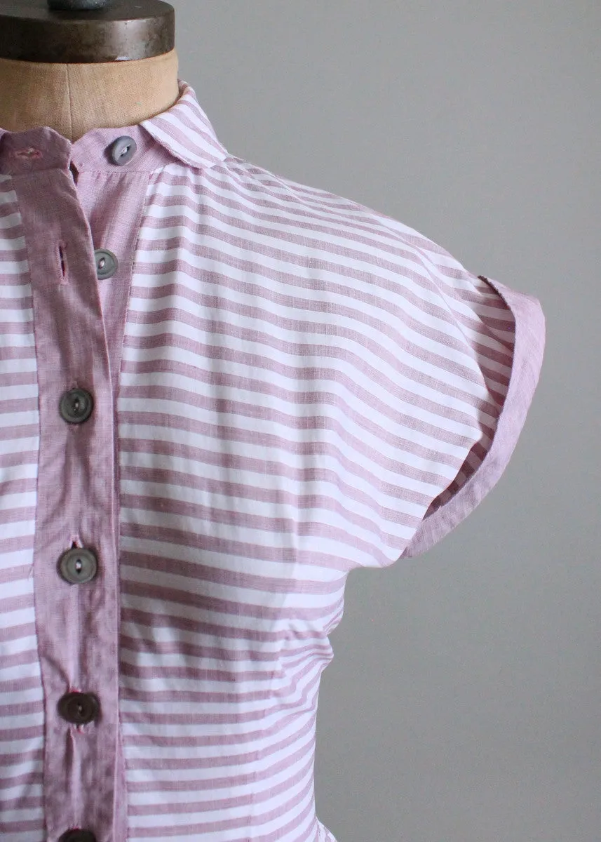 Vintage Late 1940s Lavender Striped Mulit Pocket Dress