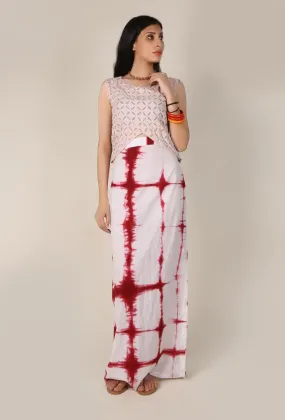 White and Red Clamp Dyed Straight Skirt