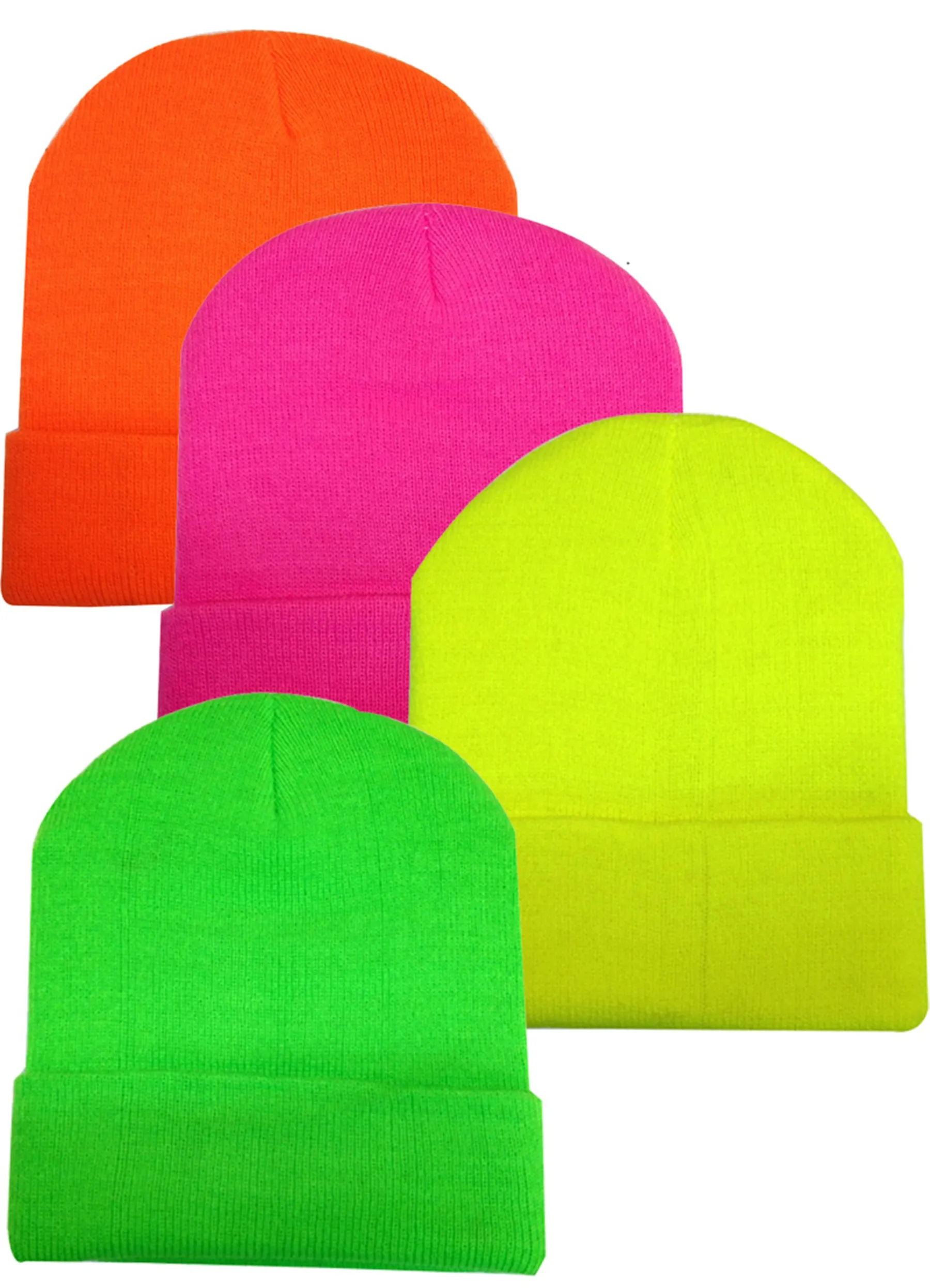 Wholesale 12 Pieces Neon Long Cuffed Knit Ski Hat Beanie, H8000