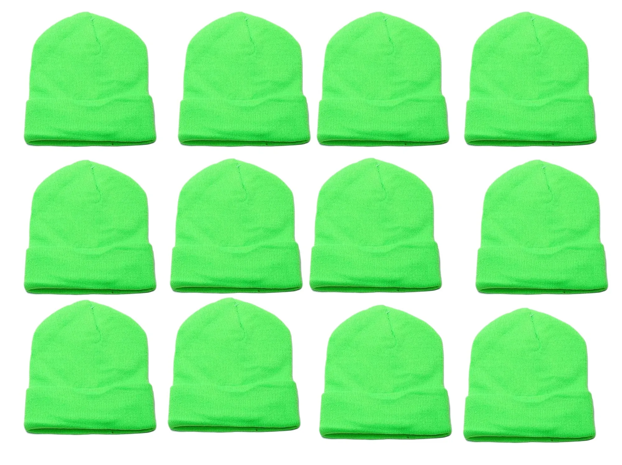 Wholesale 12 Pieces Neon Long Cuffed Knit Ski Hat Beanie, H8000