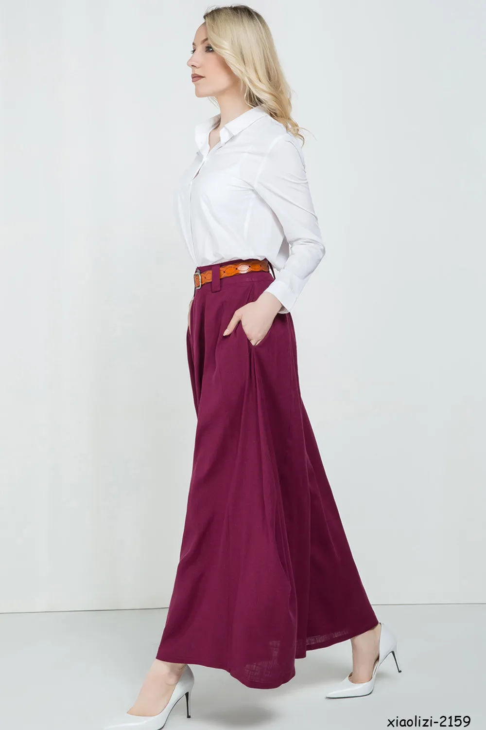 Women's swing long skirt with Asymmetrical hem line 2159#